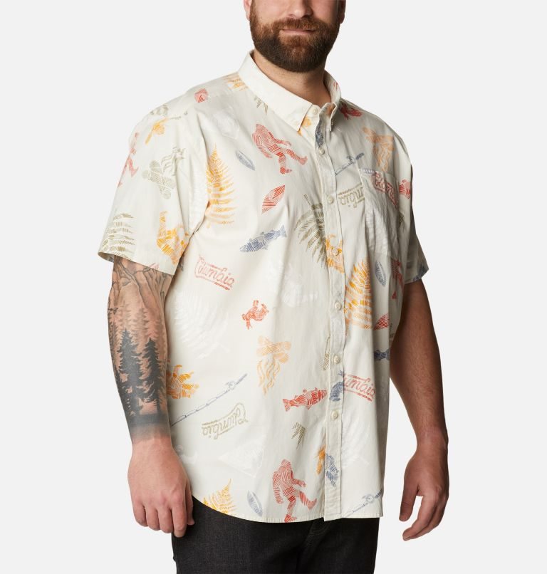 Men's Columbia Rapid Rivers Printed Short Sleeve Shirts Cream | Plus Size CA-P16C0